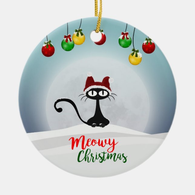 Cute Meowy Christmas Ceramic Ornament (Front)