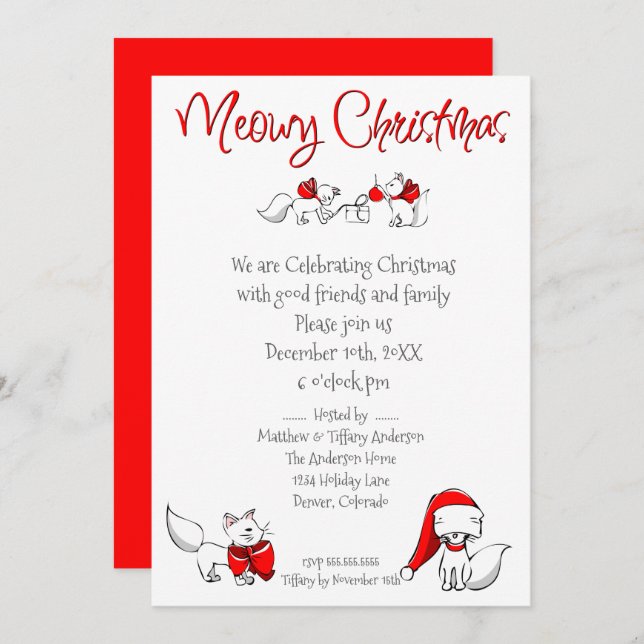 Cute Meowy Christmas Kitties Invitation (Front/Back)