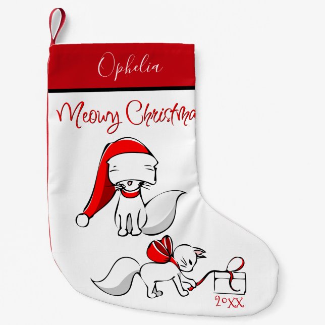 Cute Meowy Christmas Kitties Small Christmas Stocking (Front)