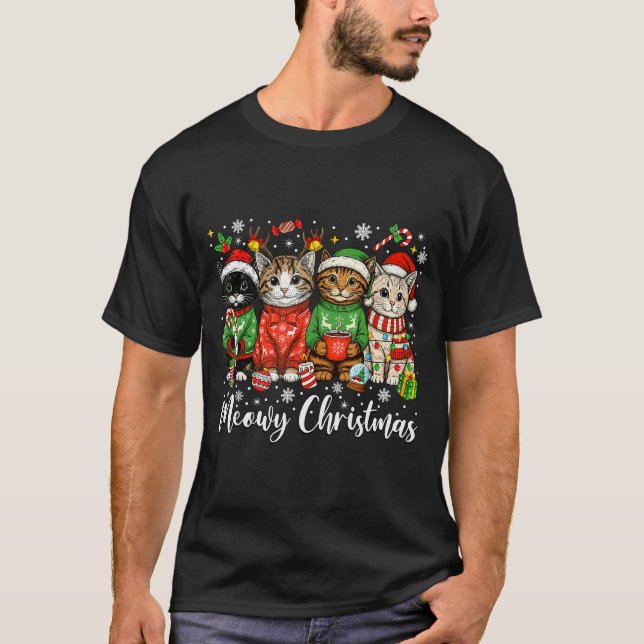 Cute Meowy Christmas Light Santa Hat Xmas Decorati T-Shirt (Front)