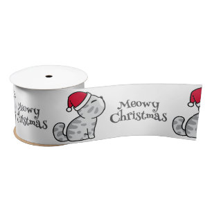 Cute Meowy Christmas Santa Cats Satin Ribbon
