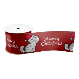 Cute Meowy Christmas Santa Cats Satin Ribbon