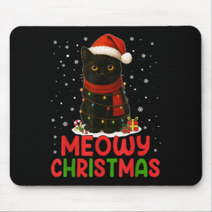 Cute Meowy Christmas Santa Hat Funny Black Cat Men Mouse Mat
