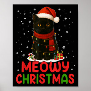 Cute Meowy Christmas Santa Hat Funny Black Cat Men Poster