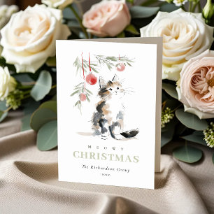 Cute Meowy Christmas Tree Cat Corporate Logo Holiday Card