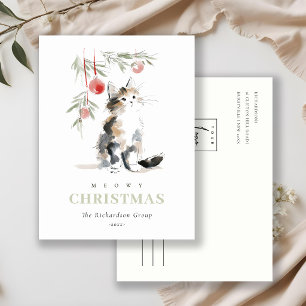 Cute Meowy Christmas Tree Cat Corporate Logo Holiday Postcard