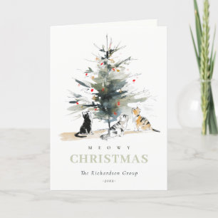 Cute Meowy Christmas Tree Cats Corporate Logo Holiday Card