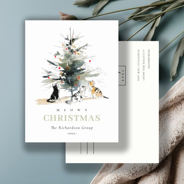 Cute Meowy Christmas Tree Cats Corporate Logo Holiday Postcard (Creator Uploaded)