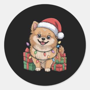 Cute Meranian Christmas Design Funny Dog Lover Hol Classic Round Sticker