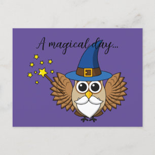 Cute Merlin the Wizard Owl Cartoon Add Text Holiday Postcard