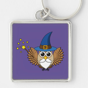 Cute Merlin the Wizard Owl Cartoon Key Ring