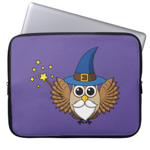 Cute Merlin the Wizard Owl Cartoon Laptop Sleeve