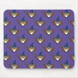 Cute Merlin the Wizard Owl Cartoon Mouse Mat