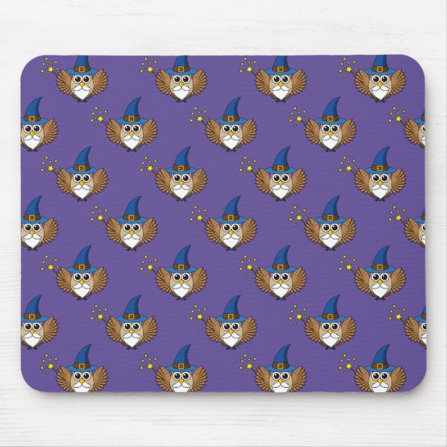 Cute Merlin the Wizard Owl Cartoon Mouse Mat (Front)