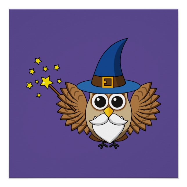 Cute Merlin the Wizard Owl Cartoon Poster (Front)