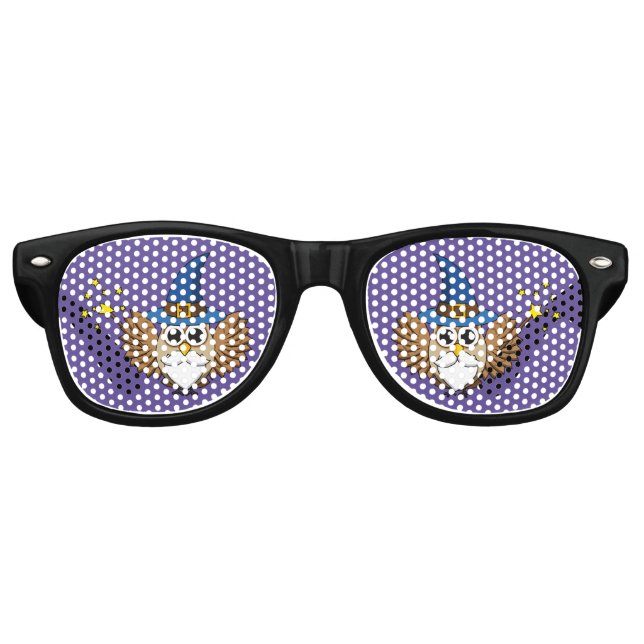Cute Merlin the Wizard Owl Cartoon Retro Sunglasses (Front)