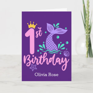 Cute Mermaid 1st Birthday Card