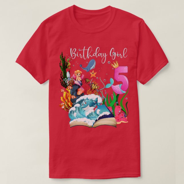 Cute Mermaid 5th Birthday Girl T-Shirt (Design Front)