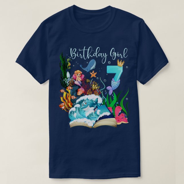 Cute Mermaid 7th Birthday Girl T-Shirt (Design Front)