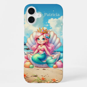 Cute Mermaid add name iPhone 16 Plus Case