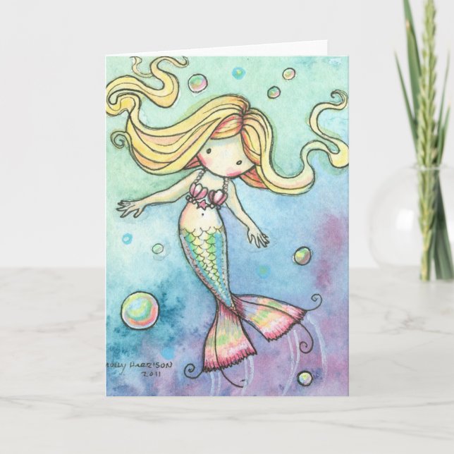 Cute Mermaid and Bubbles Card by Molly Harrison (Front)