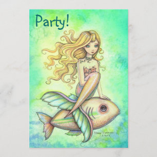 Cute Mermaid and Fish Birthday Party Invitations