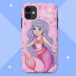 Cute Mermaid and hearts phone case<br><div class="desc">This beautiful pink mermaid girls iPhone case is perfect for girls who want to have their own name on their phone. Cute mermaid design with a pretty mermaid with under the sea bubbles and hearts. Cute gift for a girl who loves mermaids.</div>