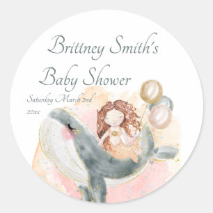 Cute Mermaid and Whale Classic Round Sticker