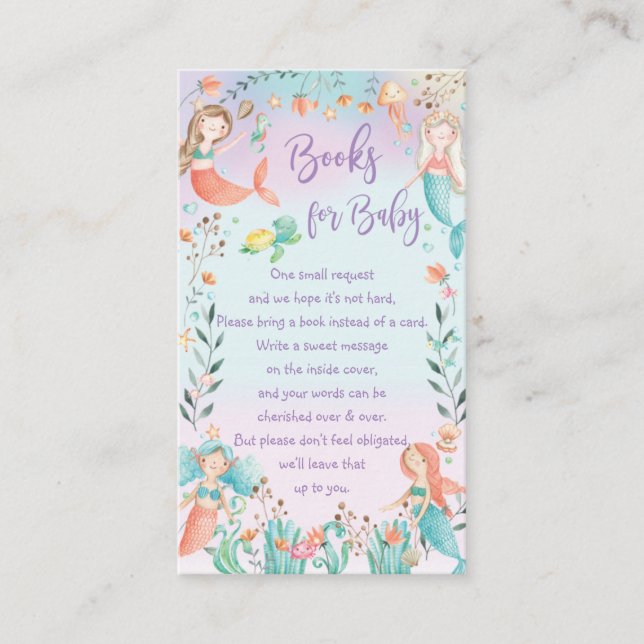 Cute Mermaid Baby Shower Bring a Book Instead  Enclosure Card (Front)
