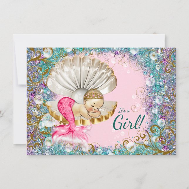 Cute Mermaid Baby Shower Invitations (Front)