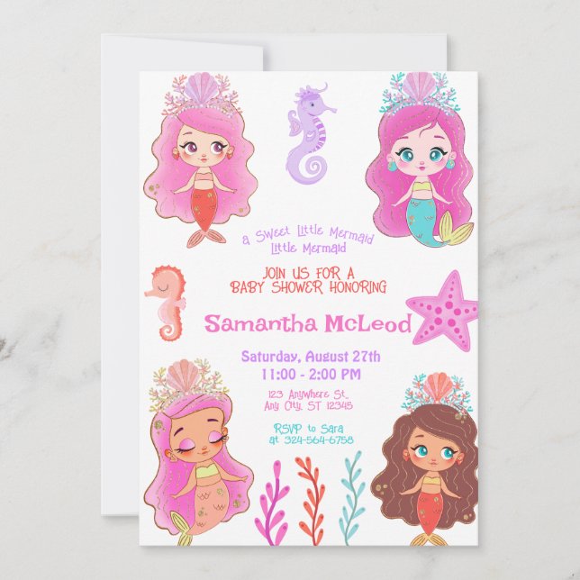 Cute Mermaid Baby Shower Under the Sea Baby Girl  Invitation (Front)