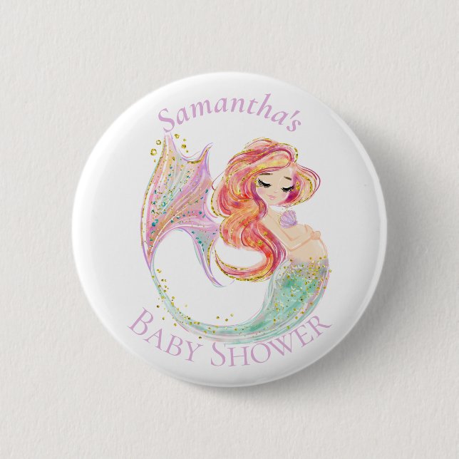CUTE MERMAID BABY SHOWER White  Button (Front)