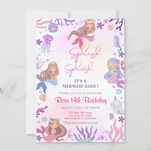 Cute  Mermaid Bash Under the Sea Birthday Invitation