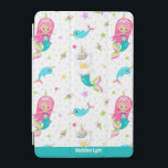 Cute Mermaid Beach Girl Personalised Kids iPad Mini Cover<br><div class="desc">Adorable mermaid and ocean narwhal kids iPad case with a cute beach girl pattern. Features a pretty pink haired mermaid and a beautiful unicorn mermaid swimming with narwhals. Girly iPad cover for your elementary school child.</div>