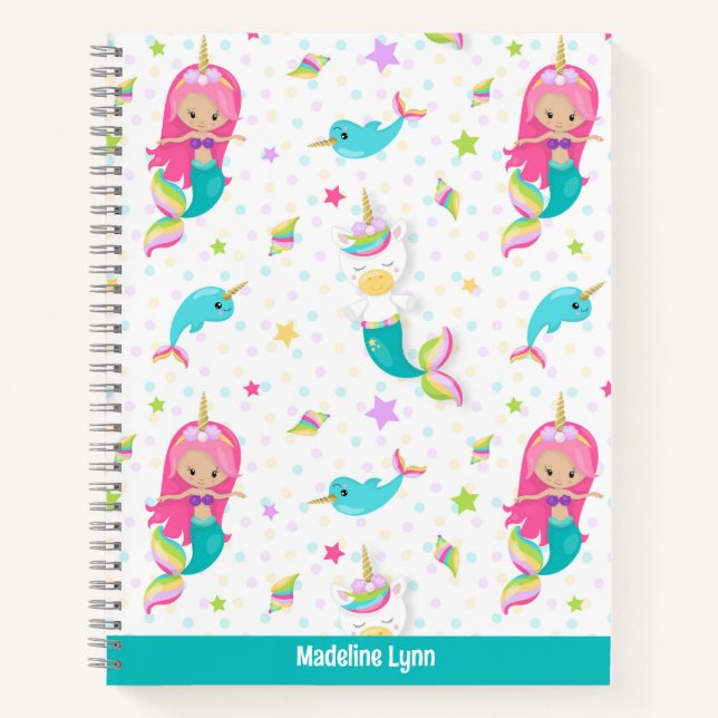 Cute Mermaid Beach Girl Personalised Kids Notebook (Front)