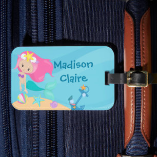 Cute Mermaid Beach Girl Summer Custom Kids Luggage Tag
