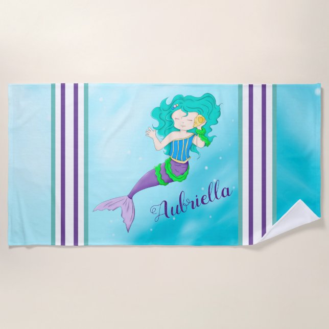 Cute Mermaid Beach Towel (Front)