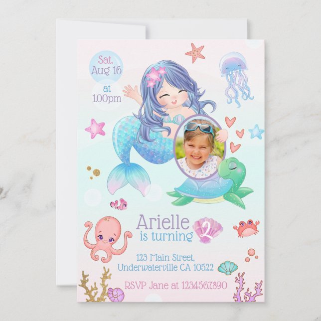 Cute Mermaid Birthday Invitation (Front)