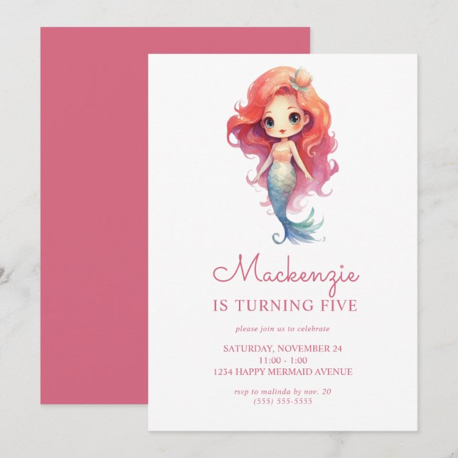 Cute Mermaid Birthday Party Invitation (Front/Back)