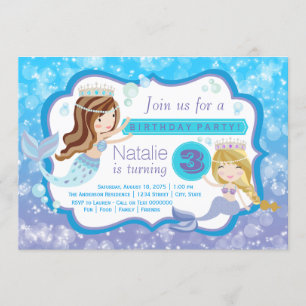 Cute Mermaid Birthday Party Invitations