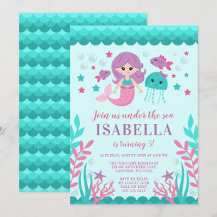 Cute Mermaid Birthday Party Invitations