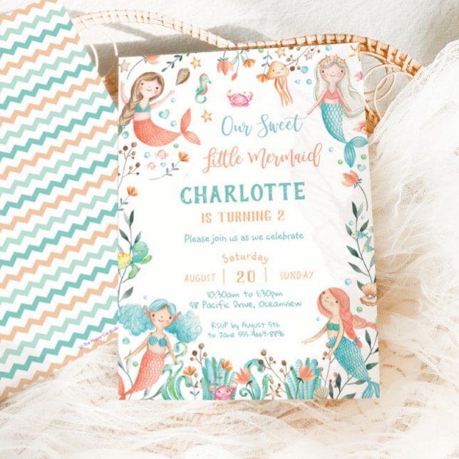 Cute Mermaid Birthday Under the Sea Baby Girl Invitation (Creator Uploaded)