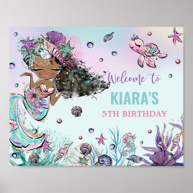 Cute Mermaid Birthday Under the Sea Pool Welcome P Poster (Front)