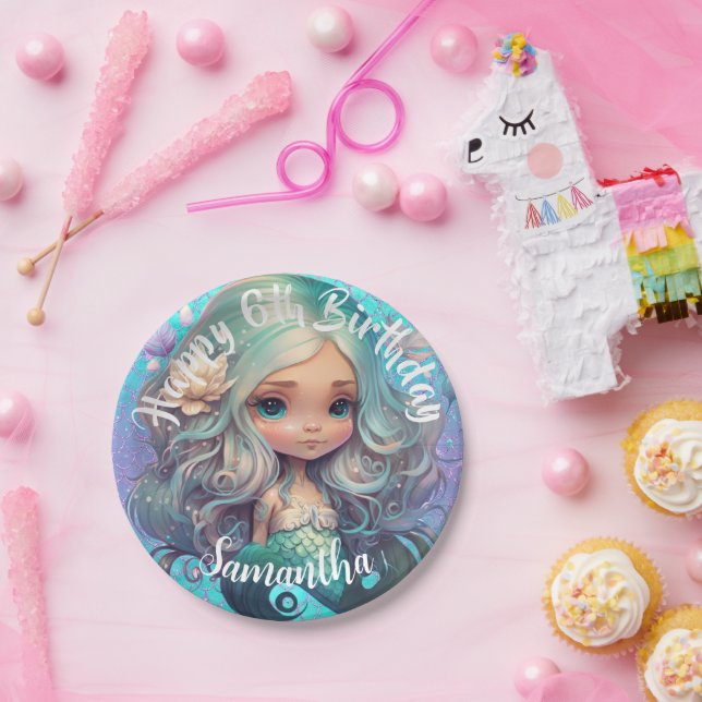 Cute Mermaid Blue Ocean  Paper Plate (Party)