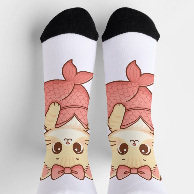 Cute Mermaid Cat Sticker Socks (Top)