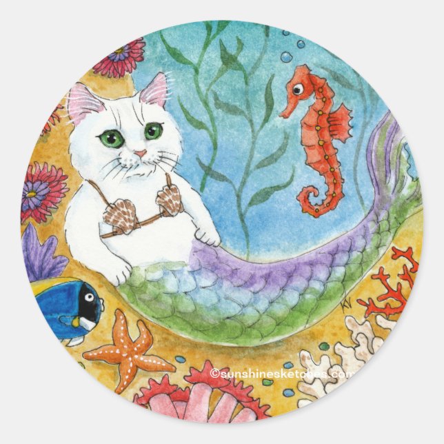 Cute mermaid cat underwater sticker (Front)