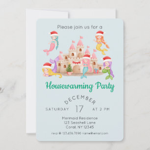 Cute Mermaid Christmas Housewarming Party Invitation