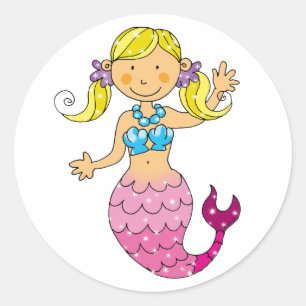 Cute mermaid classic round sticker