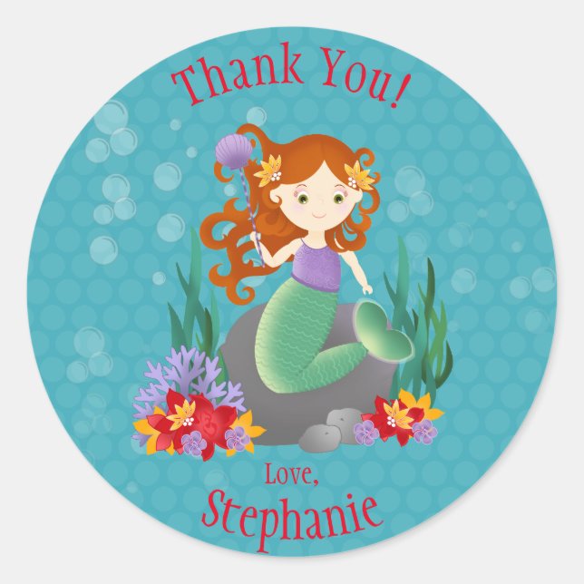 Cute Mermaid Classic Round Sticker (Front)