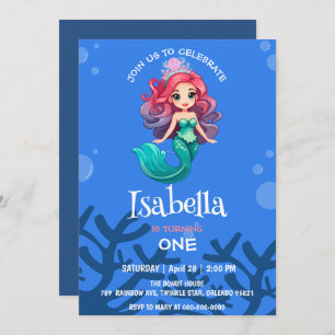 Cute Mermaid crown Rainbow whale Birthday party Invitation